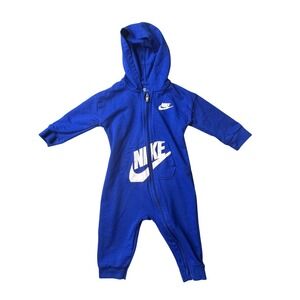 Nike Romper Unisex 9M Blue Futura Logo Full Zip Hooded One Piece G805-U89